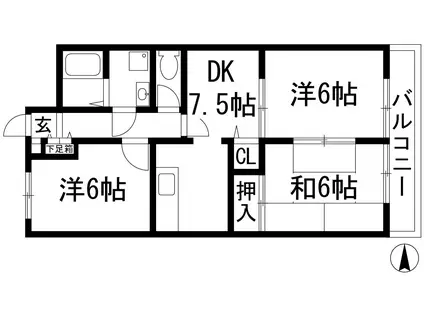 ハーモニーマンションA棟(3DK/1階)の間取り写真