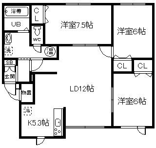 アルト18(3LDK/1階)の間取り写真