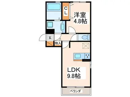 D-ROOM渡鹿(1LDK/2階)の間取り写真
