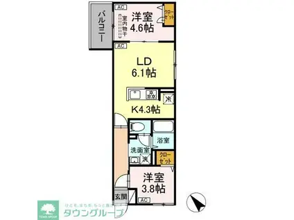 セレスティア白鳥(2LDK/3階)の間取り写真