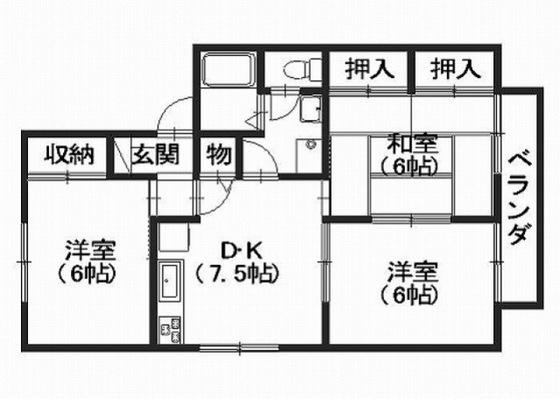 オークスB棟(3DK/1階)の間取り写真