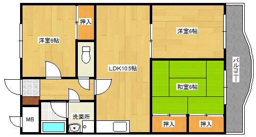 吉岡マンション(3LDK/3階)の間取り写真