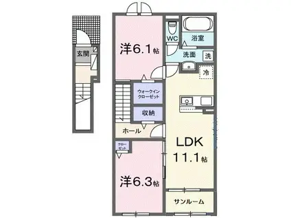 エレガンシア(2LDK/2階)の間取り写真
