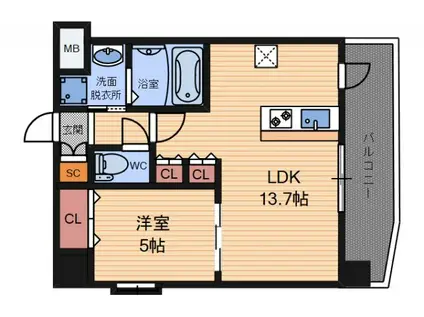 スプランディッド中之島ウエスト(1LDK/9階)の間取り写真