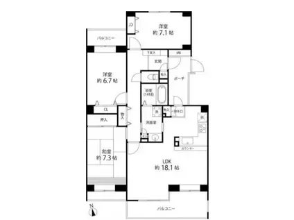 ティーズガーデン西寺尾D棟(3LDK/5階)の間取り写真