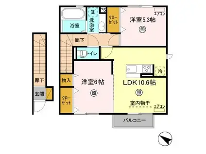 LESPOIR(2LDK/2階)の間取り写真