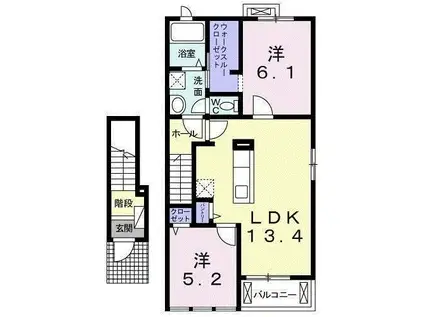 フォルシュI(2LDK/2階)の間取り写真