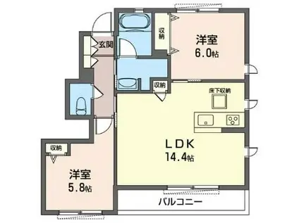 京王線 中河原駅 徒歩10分 2階建 築7年(2LDK/1階)の間取り写真