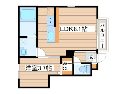 アンビシオン岩沼中央(1LDK/1階)の間取り写真