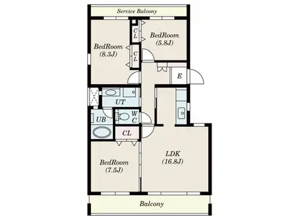 TENAS一社(3LDK/3階)の間取り写真