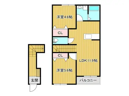 セントロイエル領家(2LDK/2階)の間取り写真
