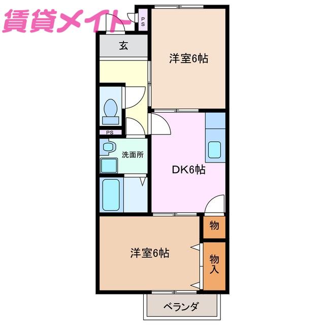 SURPLUSTWOピラカンサ(2DK/2階)の間取り写真