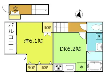 トレゾール北小金(1DK/2階)の間取り写真