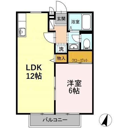 エステート草戸(1LDK/2階)の間取り写真