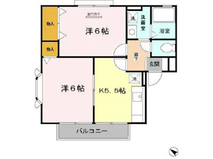 アーク A棟(2K/1階)の間取り写真