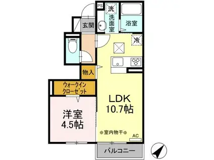 ノース FIELD(1LDK/1階)の間取り写真
