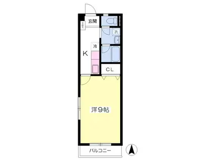 アスティオン(1K/2階)の間取り写真