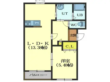 パレ・ドゥ・ヴォーグII(1LDK/1階)の間取り写真