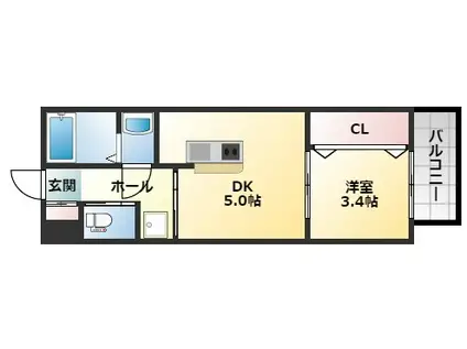 REGIES近大サウスII(1DK/1階)の間取り写真