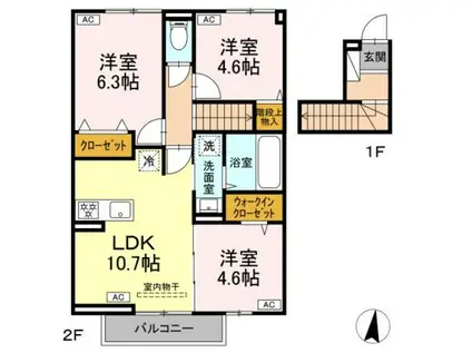 ペニーレーン石神井台 A棟(3LDK/2階)の間取り写真