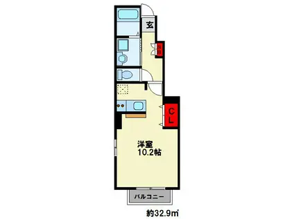 プランドール(1K/1階)の間取り写真