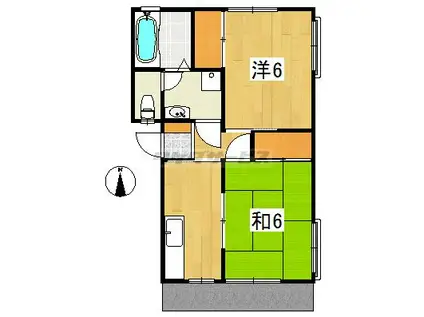 ニューハイツ・フジB棟(2K/1階)の間取り写真