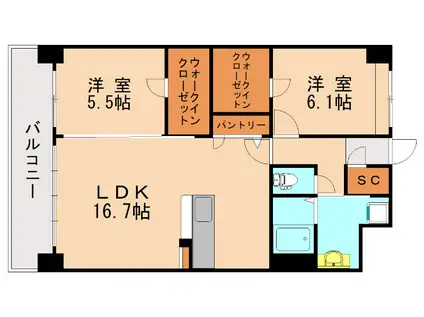 ビオネ美野島(2LDK/2階)の間取り写真