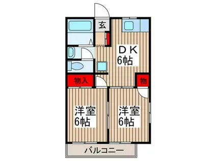 ドミール加藤B(2DK/2階)の間取り写真