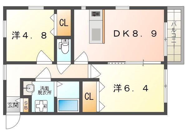 RIVIERE庄(2DK/1階)の間取り写真