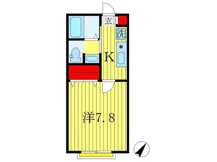 ハピーハイツ稔台(1K/2階)の間取り写真