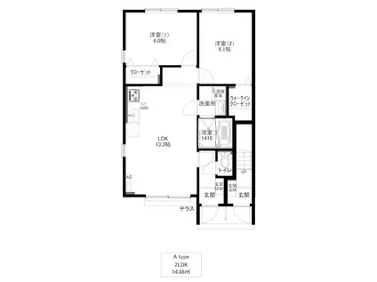 ルミエール(2LDK/1階)の間取り写真
