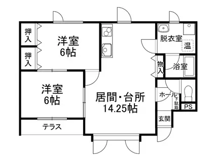 グランドブルー(2LDK/1階)の間取り写真