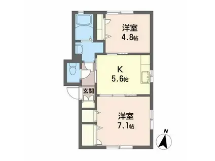 カーサ佐藤(2K/1階)の間取り写真
