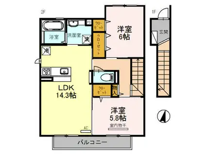 リジェールアン(2LDK/2階)の間取り写真
