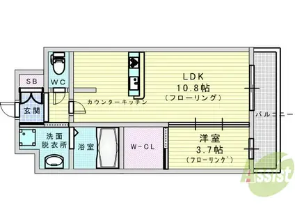 ドン・パレス(1LDK/9階)の間取り写真