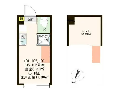 CLAY西荻(ワンルーム/1階)の間取り写真