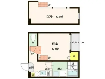 プランドール旭ヶ丘(1K/1階)の間取り写真