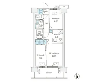 スカイグランデ津田沼(2LDK/8階)の間取り写真