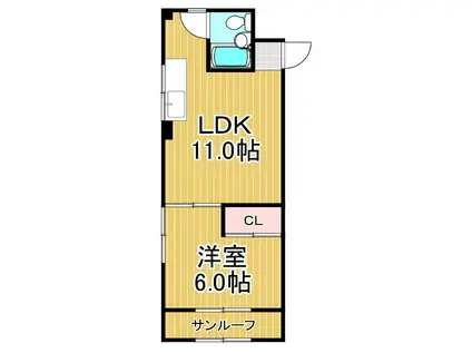 ＪＲ総武線 新小岩駅 徒歩15分 4階建 築56年(1LDK/4階)の間取り写真