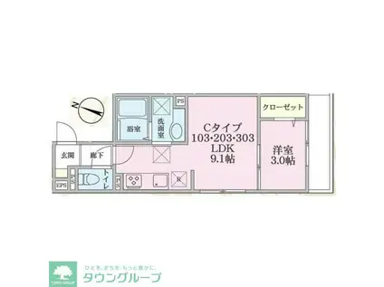 東急田園都市線 たまプラーザ駅 徒歩14分 3階建 築4年(1LDK/2階)の間取り写真