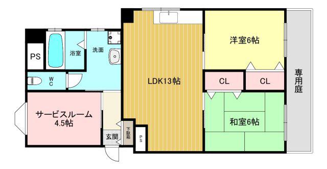 サンハイツ西宮(2SLDK/1階)の間取り写真
