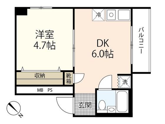 住本ビル(1DK/5階)の間取り写真
