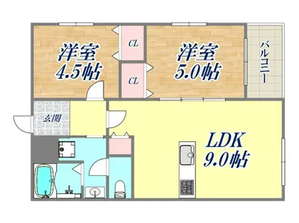 夙川第1ビル(2DK/5階)の間取り写真