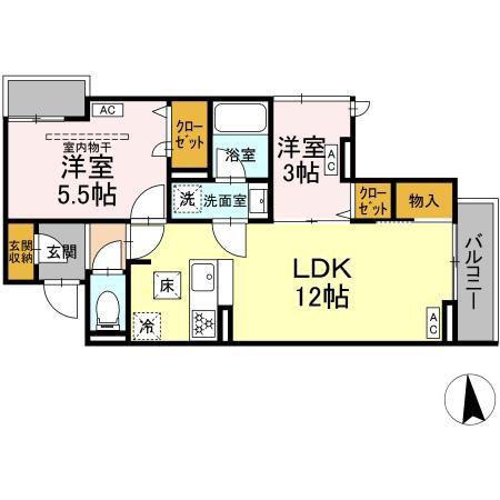 セレスティア東保木間II(2LDK/2階)の間取り写真