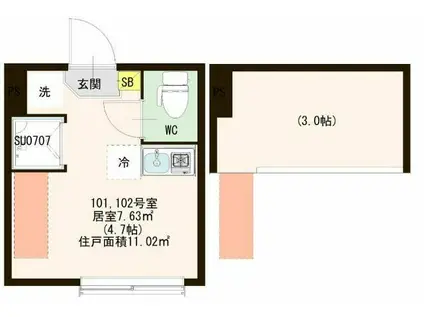 AVAND 北千住(ワンルーム/1階)の間取り写真