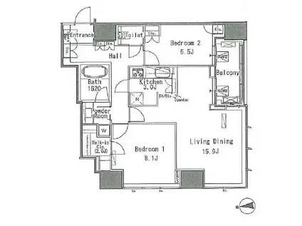 WHITE TOWER HAMAMATSUCHO ホワイトタワー浜松町(2LDK/24階)の間取り写真