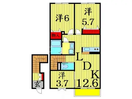 リバーコート八広(3LDK/1階)の間取り写真