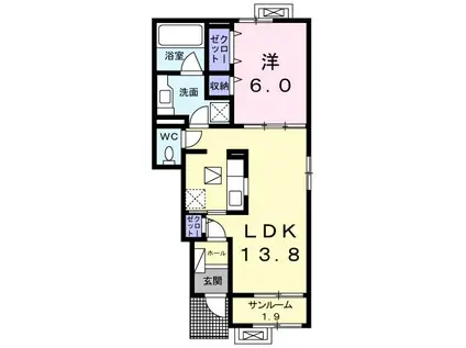 レイワ サウス 2020(1LDK/1階)の間取り写真