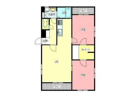 ツインステージB(2LDK/3階)の間取り写真