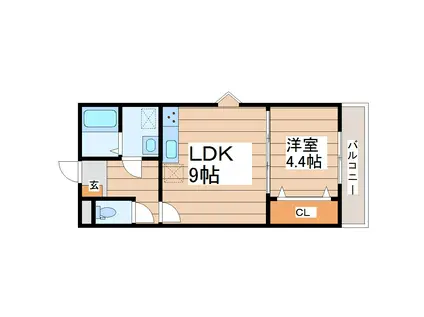 オンフルール柏木(1LDK/2階)の間取り写真